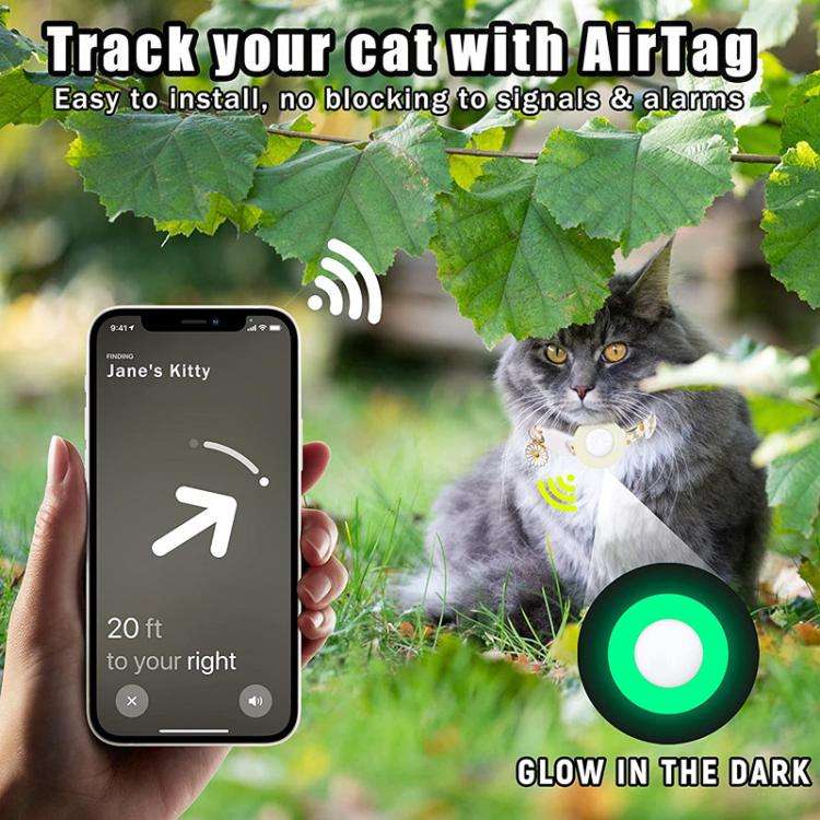 For AirTag Tracker Silicone Cover Small Daisy Pet Collar Dog Collar With Bell And Front Back Film...