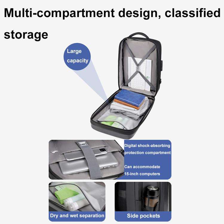 OUMANTU 966 Large-Capacity Waterproof Three-Dimensional Password Lock Laptop Backpack(Black)