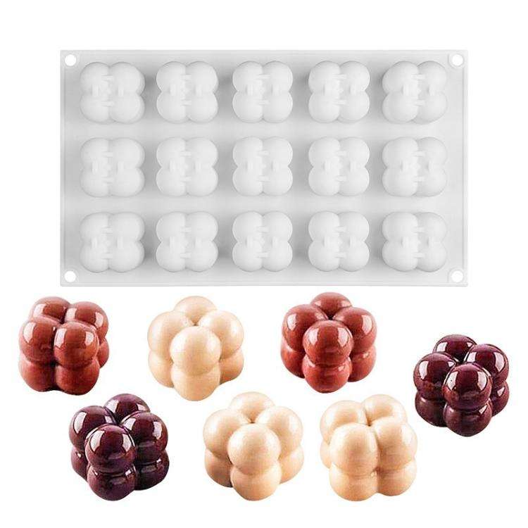 15-Cavity Magic Cube Silicone Mousse Cake Mold Fondant Candle Mold(White)