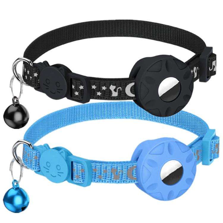 For AirTag Tracker Silicone Case Reflective Stars And Moon Cats Dogs Pet Collar With Bell(Purple)