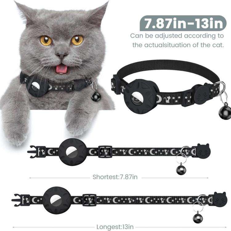 For AirTag Tracker Silicone Case Reflective Stars And Moon Cats Dogs Pet Collar With Bell(Purple)