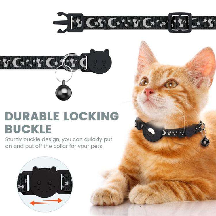For AirTag Tracker Silicone Case Reflective Stars And Moon Cats Dogs Pet Collar With Bell(Pink)