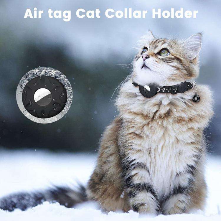For AirTag Tracker Silicone Case Reflective Stars And Moon Cats Dogs Pet Collar With Bell(Purple)