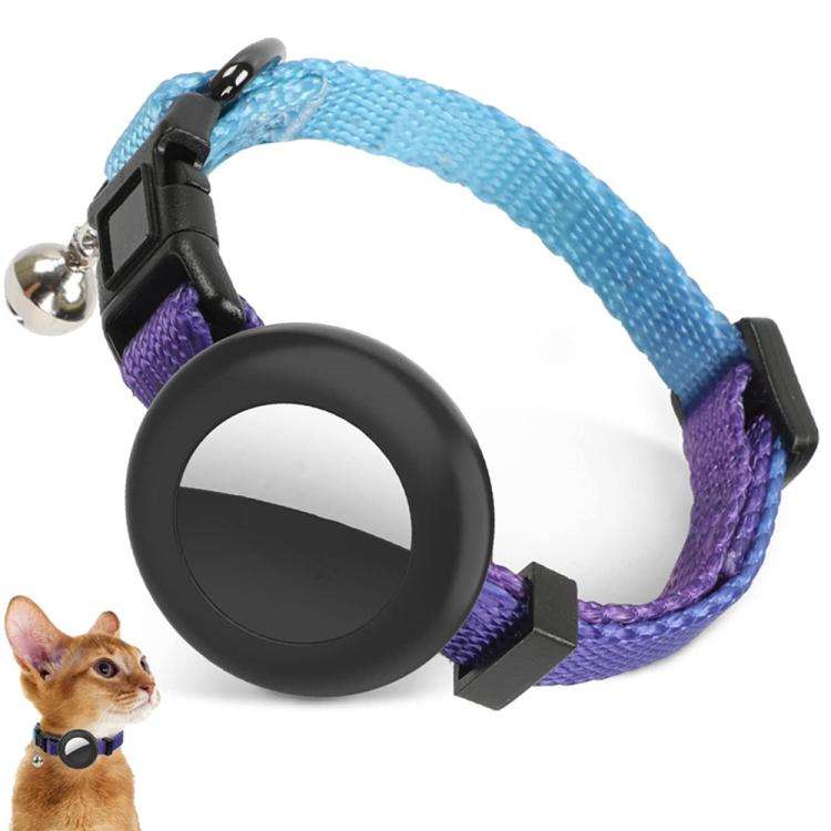 For AirTag Tracker Silicone Case Rainbow Gradient Pet Cat Collar With Bell(Gradient Blue)