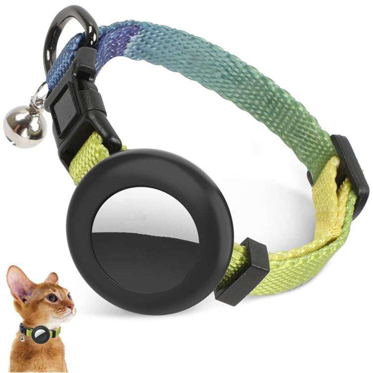For AirTag Tracker Silicone Case Rainbow Gradient Pet Cat Collar With Bell(Gradient Yellow)