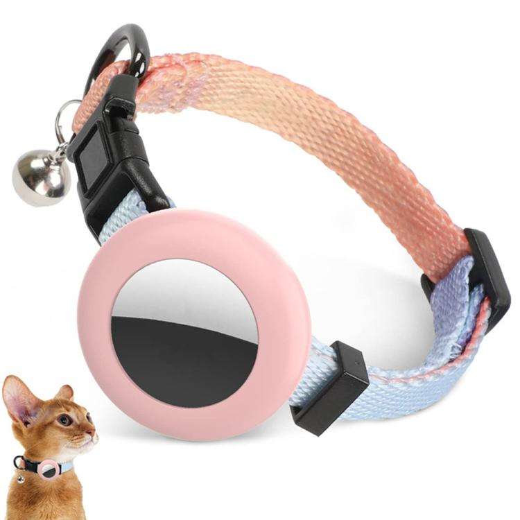 For AirTag Tracker Silicone Case Rainbow Gradient Pet Cat Collar With Bell(Gradient Beige Red)