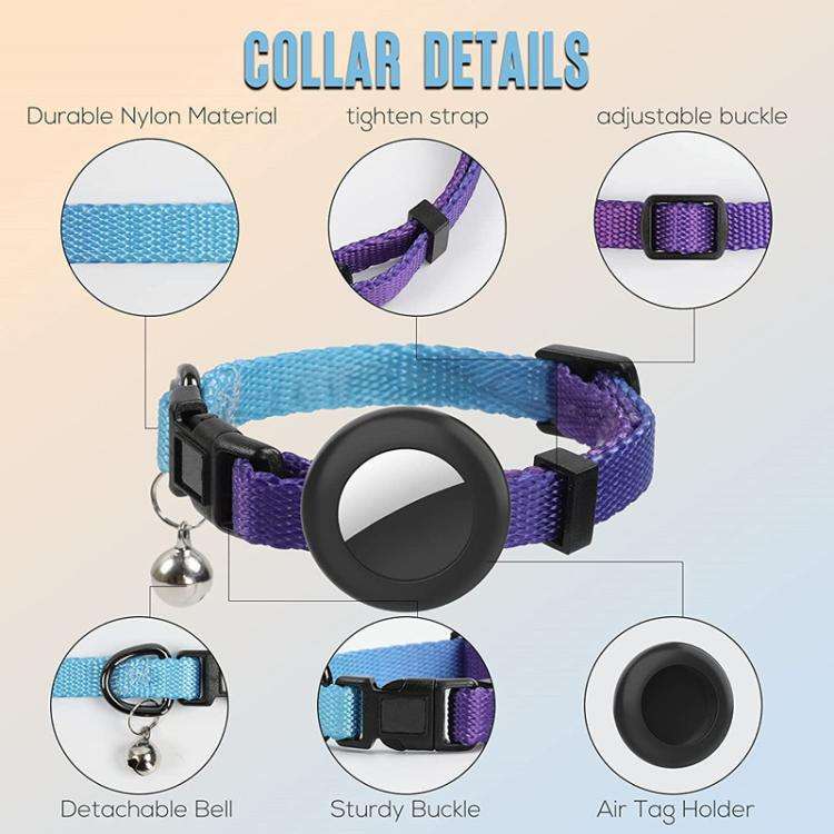 For AirTag Tracker Silicone Case Rainbow Gradient Pet Cat Collar With Bell(Gradient Blue)