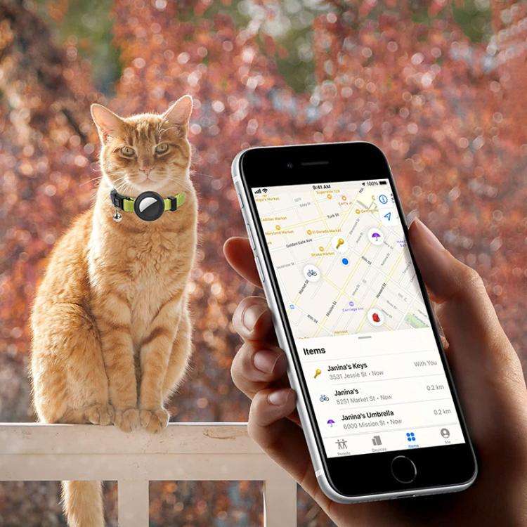For AirTag Tracker Silicone Case Rainbow Gradient Pet Cat Collar With Bell(Gradient Blue)