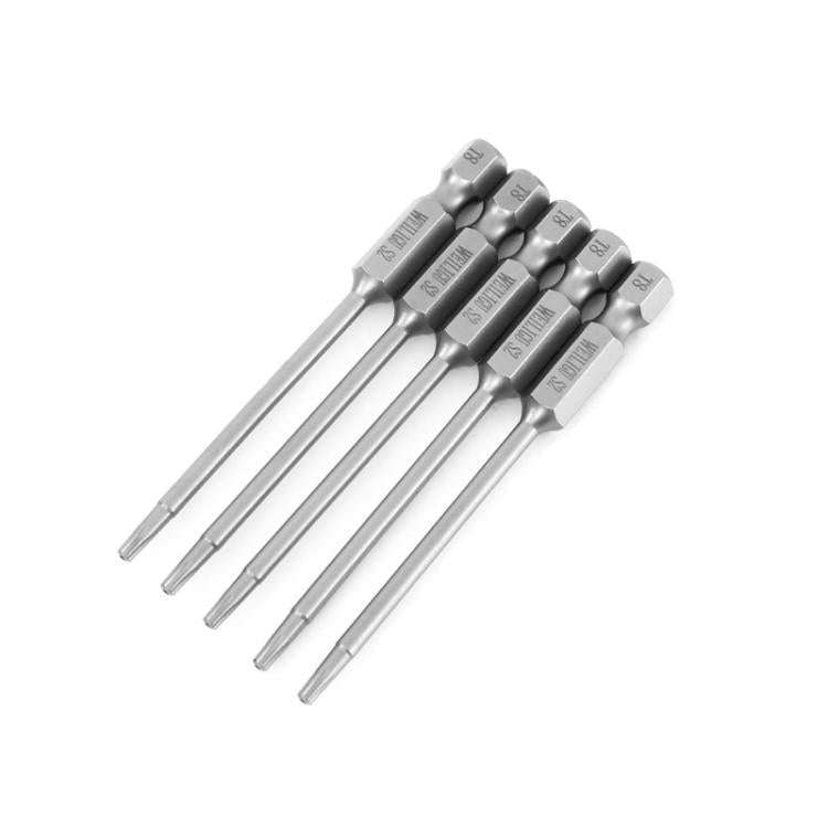 WEILIGU 5pcs 50mm T8 Magnetic S2 Pneumatic Air Bit Electric Drill Plum Blossom Head With Center Hole