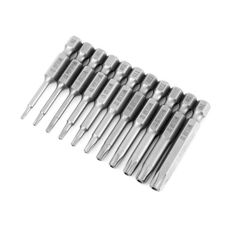 WEILIGU 11pcs 75mm Magnetic S2 Pneumatic Air Bit Electric Drill Plum Blossom Head With Center Hole