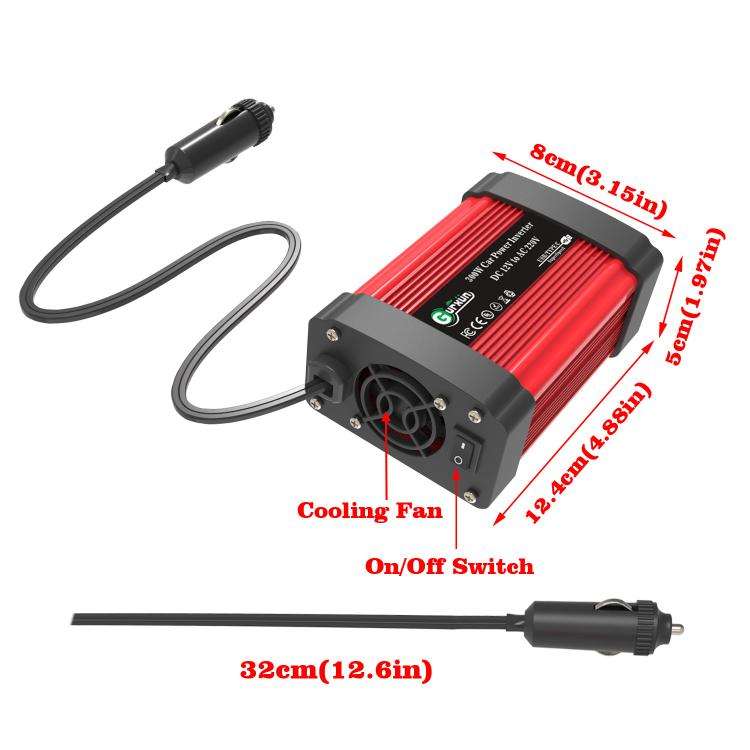 Gurxun Dual USB+Dual Type-C Charging Port Modified Square Wave Car Inverter, Spec: DC12V to AC220...