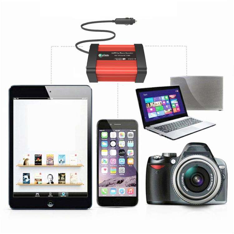 Gurxun Dual USB+Dual Type-C Charging Port Modified Square Wave Car Inverter, Spec: DC12V to AC220...