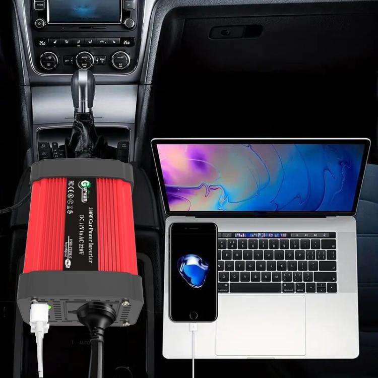 Gurxun Dual USB+Dual Type-C Charging Port Modified Square Wave Car Inverter, Spec: DC12V to AC220...