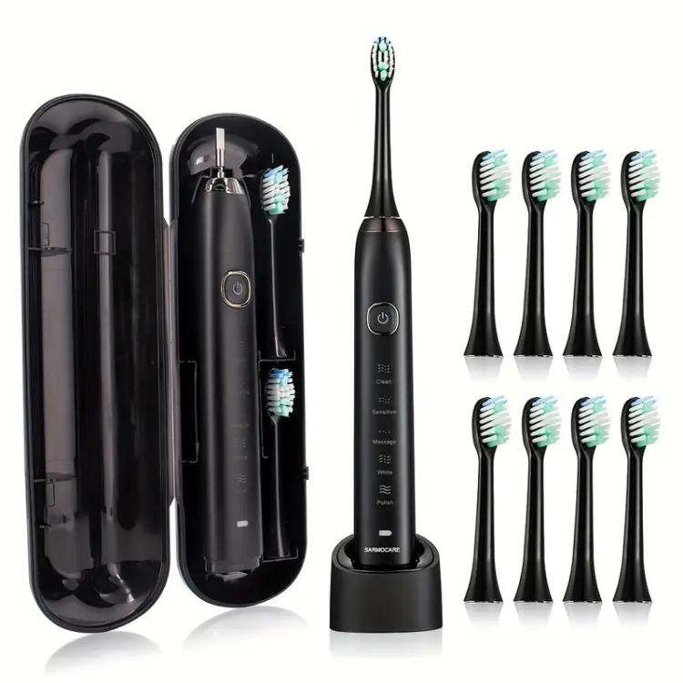 Sarmocare S100 IPX7 Waterproof Portable Sonic Electric Toothbrush with 8-brush Heads(Black)