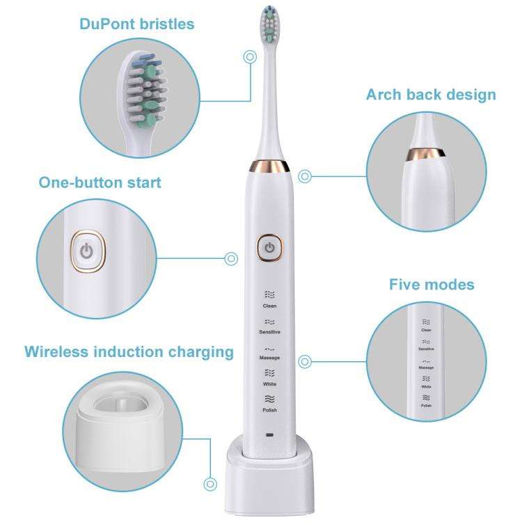 Sarmocare S100 IPX7 Waterproof Portable Sonic Electric Toothbrush with 8-brush Heads(Navy Blue)