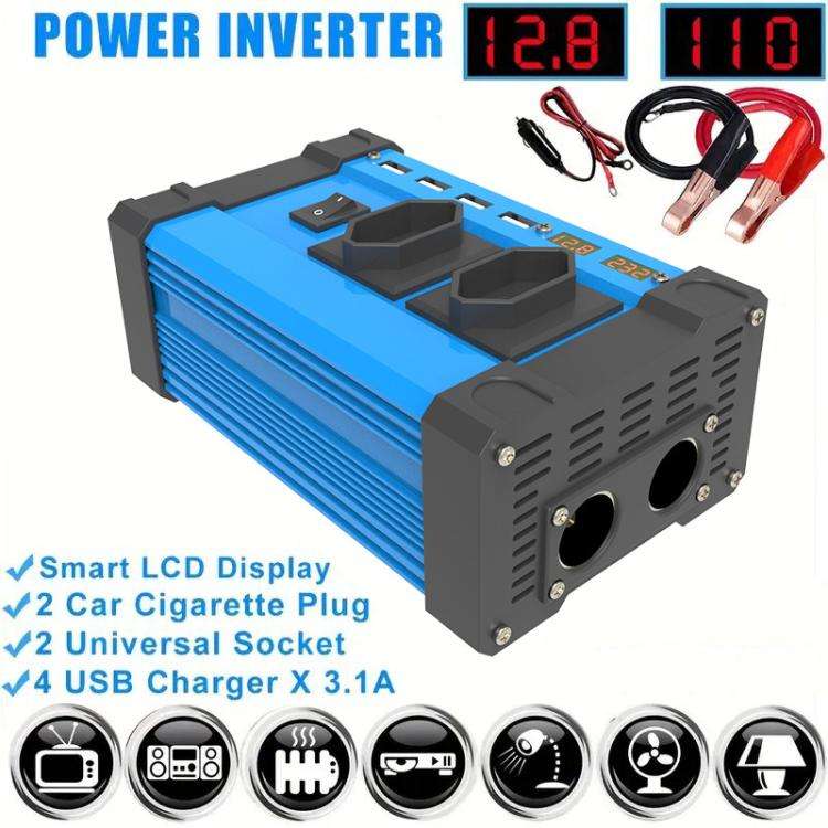 Gurxun 4 USB Ports Digital Display Modified Square Wave Inverter, Spec: 500W US Plug 12V To 110V