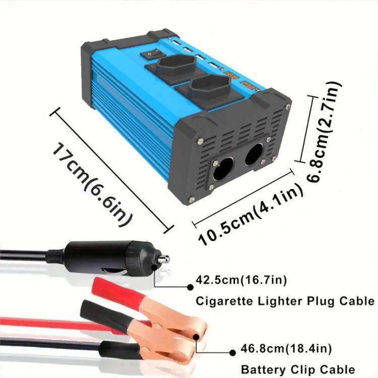 Gurxun 4 USB Ports Digital Display Modified Square Wave Inverter, Spec: 500W US Plug 12V To 110V