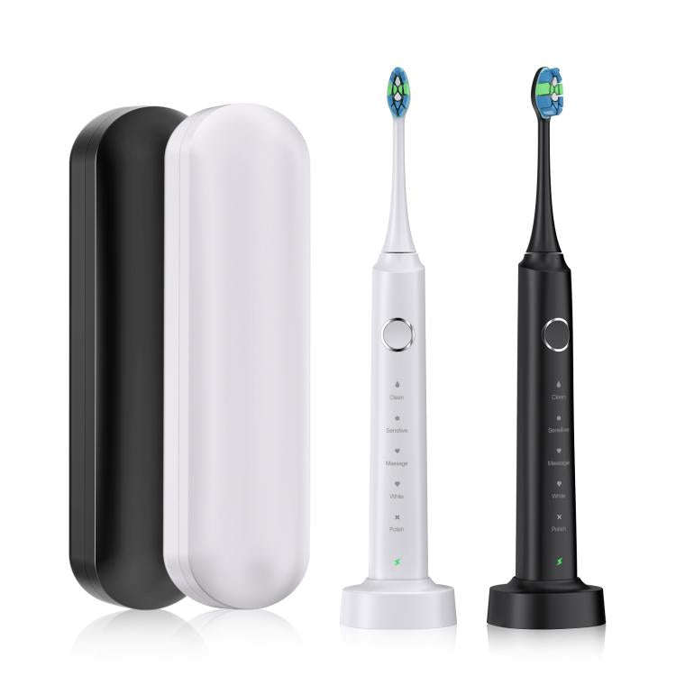 IPX7 Waterproof Smart Portable Sonic Electric Toothbrush with 6-brush Heads(Black)