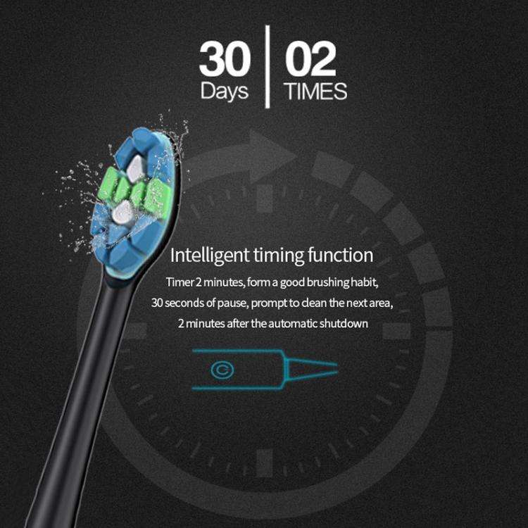 IPX7 Waterproof Smart Portable Sonic Electric Toothbrush with 6-brush Heads(Black)