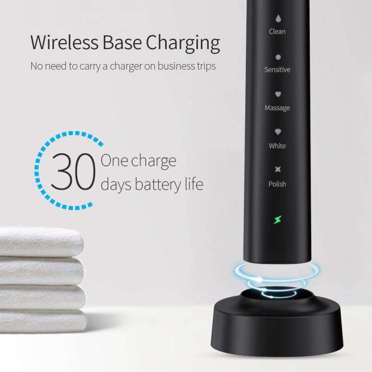 IPX7 Waterproof Smart Portable Sonic Electric Toothbrush with 6-brush Heads(Black)