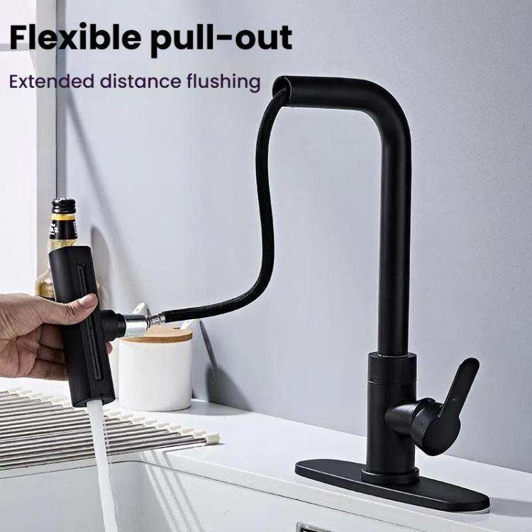 Pull-Out 4 Modes Waterfall Kitchen Faucet Hot/Cold Water Mixer Tap With Base(Brushed Silver)