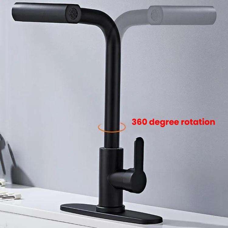Pull-Out 4 Modes Waterfall Kitchen Faucet Hot/Cold Water Mixer Tap With Base(Black)