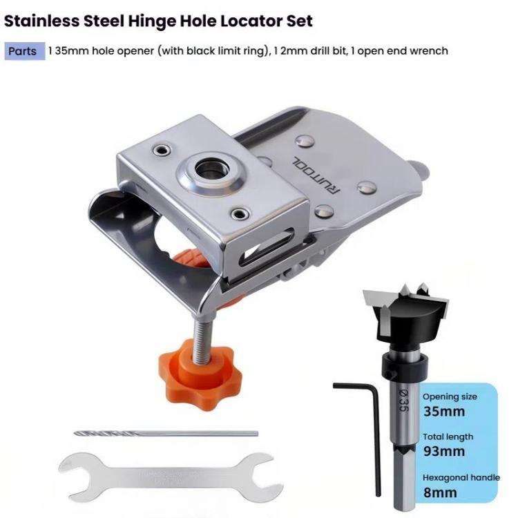 6 In 1 RUITOOL Stainless Steel Hinge Puncher Locator Adjustable Margin Quick Jig Woodworking Clos...
