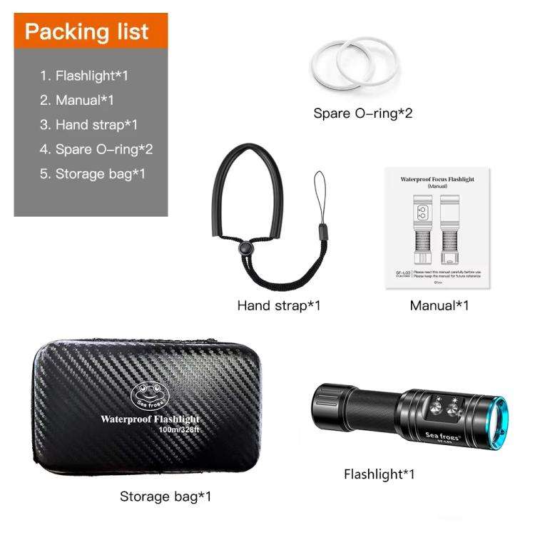 Sea Frogs  SF-L03 100m/325FT IPX8 Underwater Video Light 1000 lm Diving Flashlight(Blue)