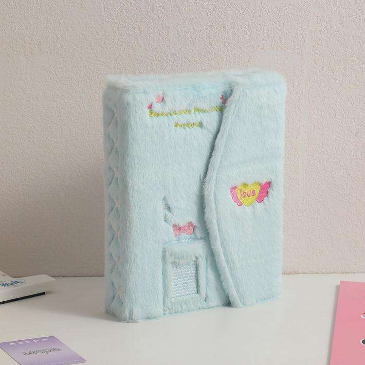 Hisocute Embroidered Plush Six Hole Magnetic Album A5 Card Album Binder Student Storage Booklet(B...
