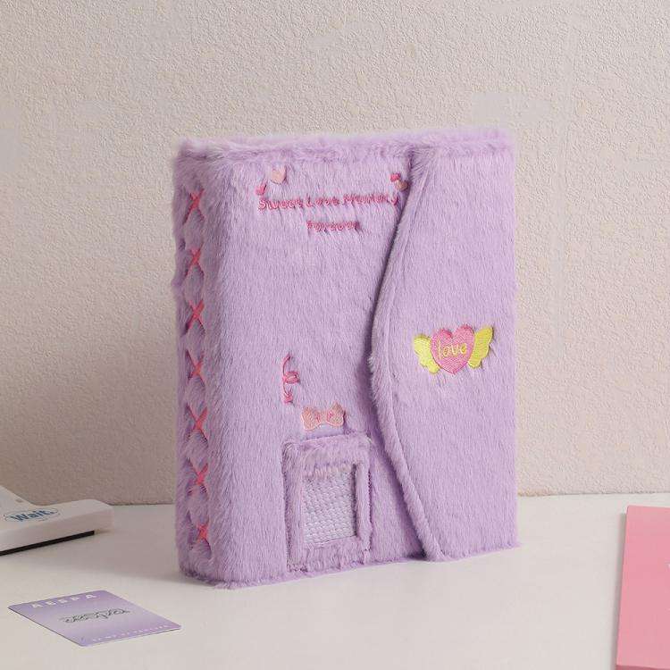 Hisocute Embroidered Plush Six Hole Magnetic Album A5 Card Album Binder Student Storage Booklet(P...
