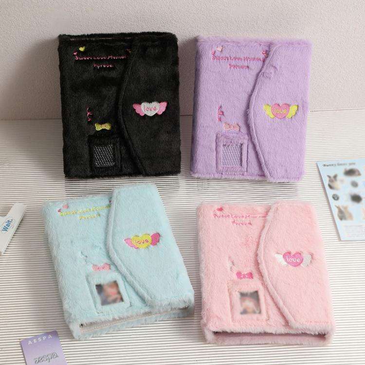 Hisocute Embroidered Plush Six Hole Magnetic Album A5 Card Album Binder Student Storage Booklet(P...