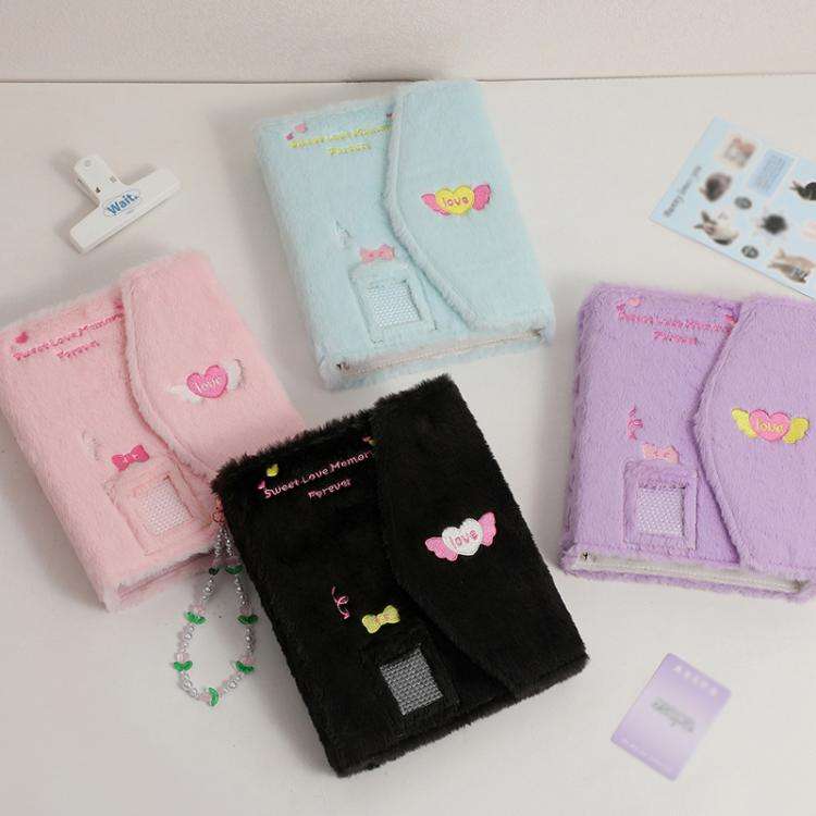 Hisocute Embroidered Plush Six Hole Magnetic Album A5 Card Album Binder Student Storage Booklet(P...