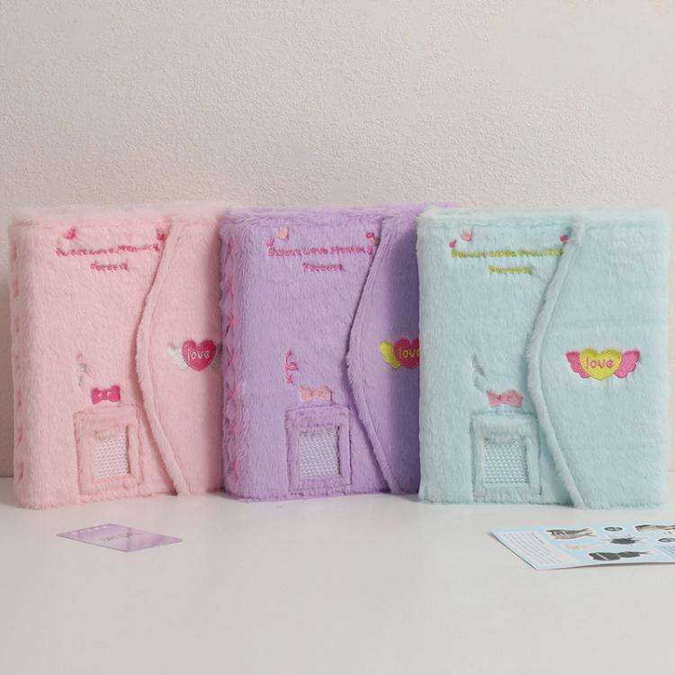 Hisocute Embroidered Plush Six Hole Magnetic Album A5 Card Album Binder Student Storage Booklet(P...