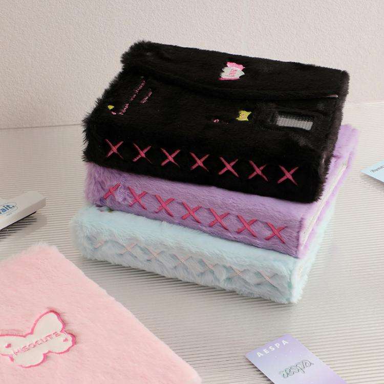 Hisocute Embroidered Plush Six Hole Magnetic Album A5 Card Album Binder Student Storage Booklet(P...