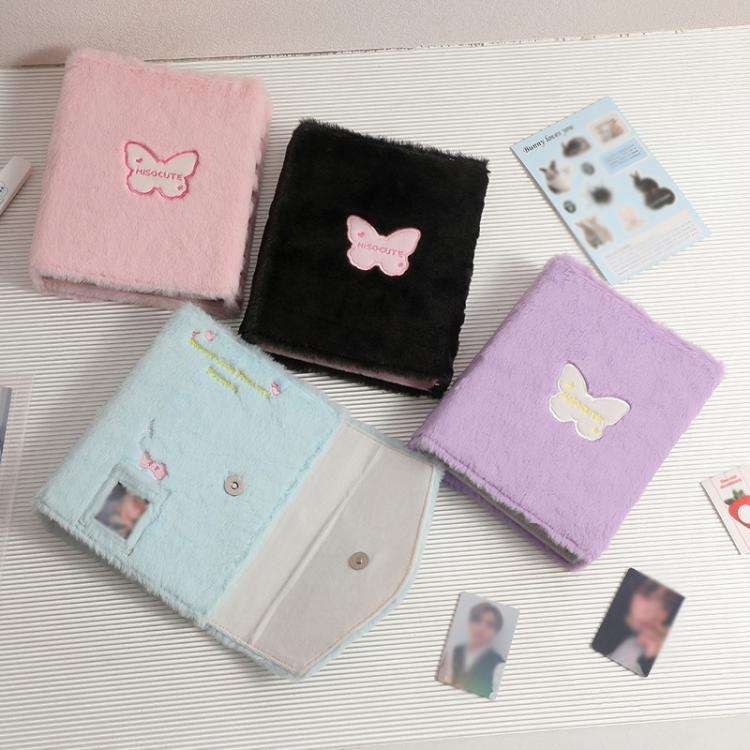 Hisocute Embroidered Plush Six Hole Magnetic Album A5 Card Album Binder Student Storage Booklet(P...