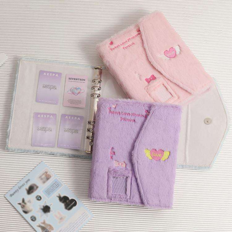 Hisocute Embroidered Plush Six Hole Magnetic Album A5 Card Album Binder Student Storage Booklet(P...