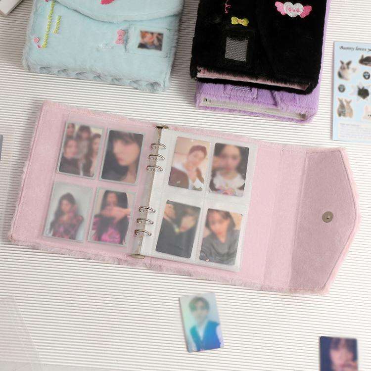 Hisocute Embroidered Plush Six Hole Magnetic Album A5 Card Album Binder Student Storage Booklet(P...
