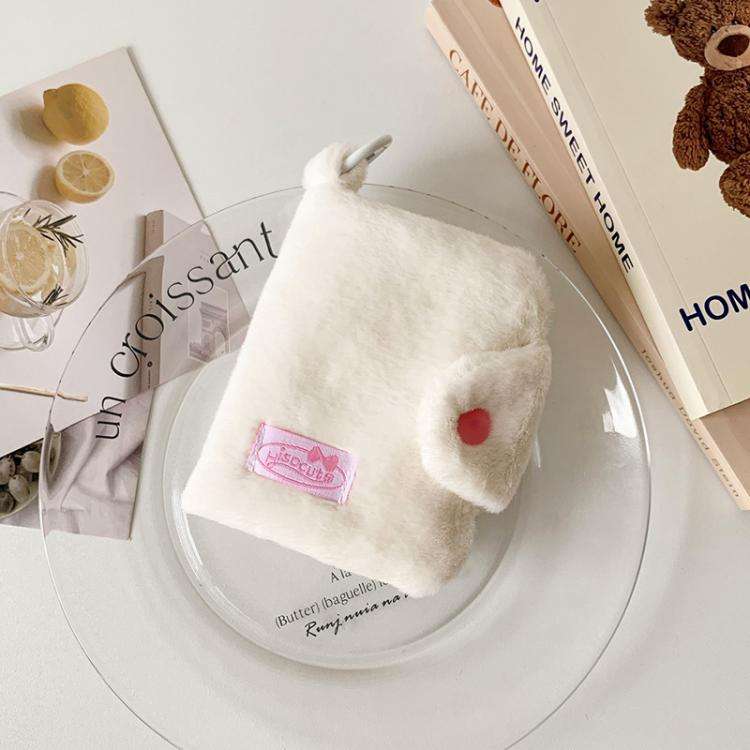Hisocute Student Plush Pendant Coin Purse Snap Card Case Keychain Earphone Bag(White)