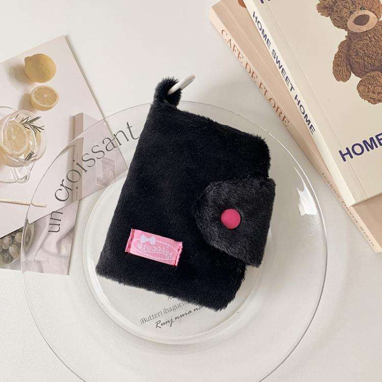 Hisocute Student Plush Pendant Coin Purse Snap Card Case Keychain Earphone Bag(Black)