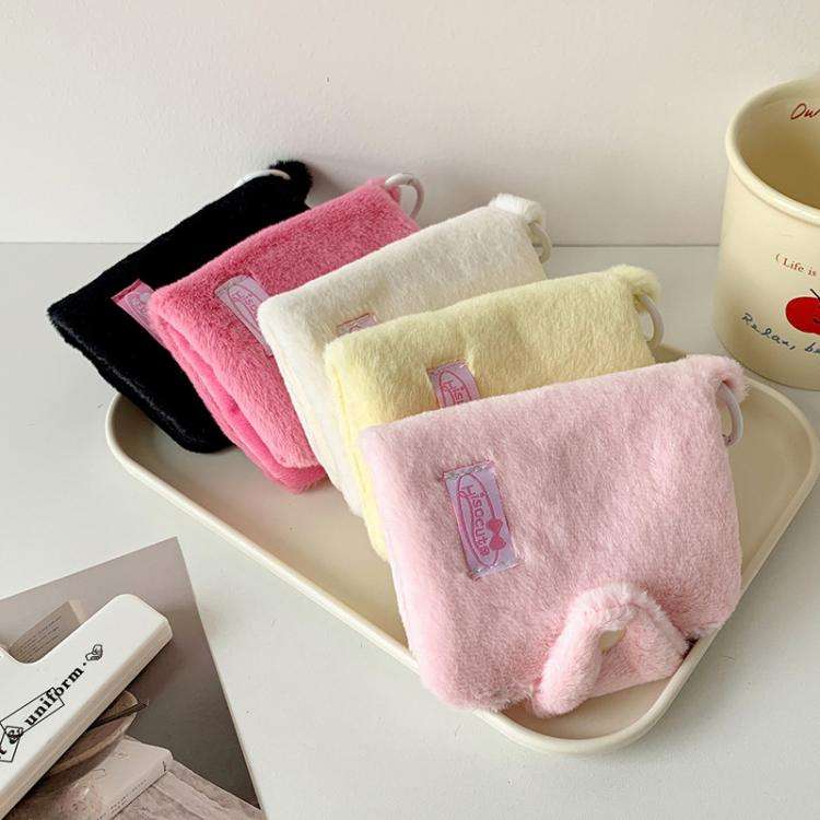 Hisocute Student Plush Pendant Coin Purse Snap Card Case Keychain Earphone Bag(White)