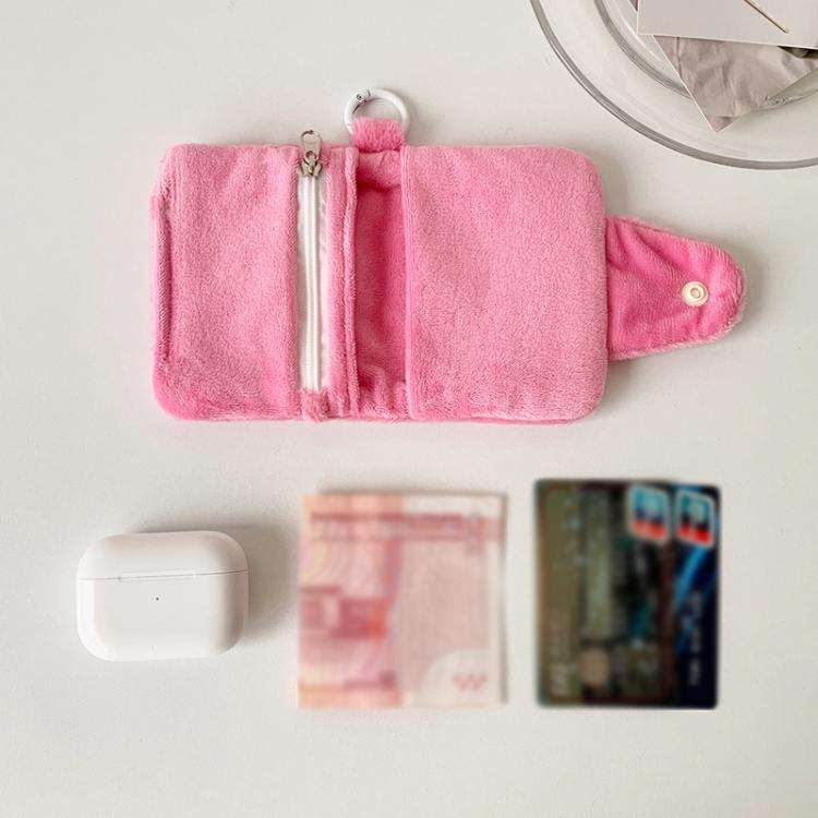 Hisocute Student Plush Pendant Coin Purse Snap Card Case Keychain Earphone Bag(White)