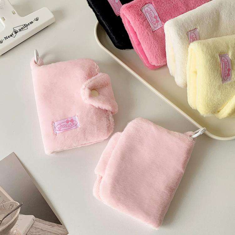 Hisocute Student Plush Pendant Coin Purse Snap Card Case Keychain Earphone Bag(White)