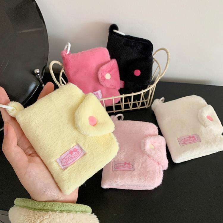Hisocute Student Plush Pendant Coin Purse Snap Card Case Keychain Earphone Bag(White)