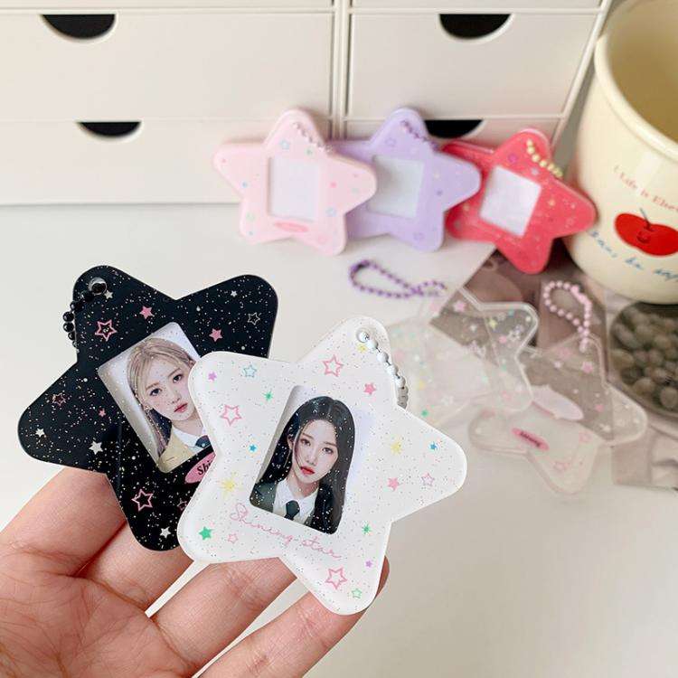 Hisocute Cartoon Pentagram 1 Inch Photo Frame Pendant Students Keychain Chasing Star Card Holder ...