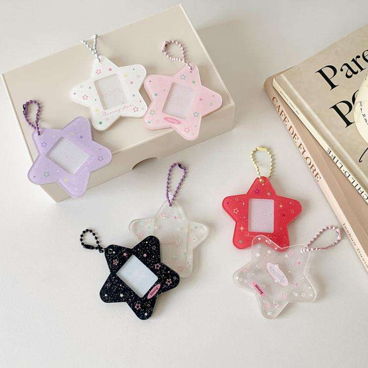 Hisocute Cartoon Pentagram 1 Inch Photo Frame Pendant Students Keychain Chasing Star Card Holder ...