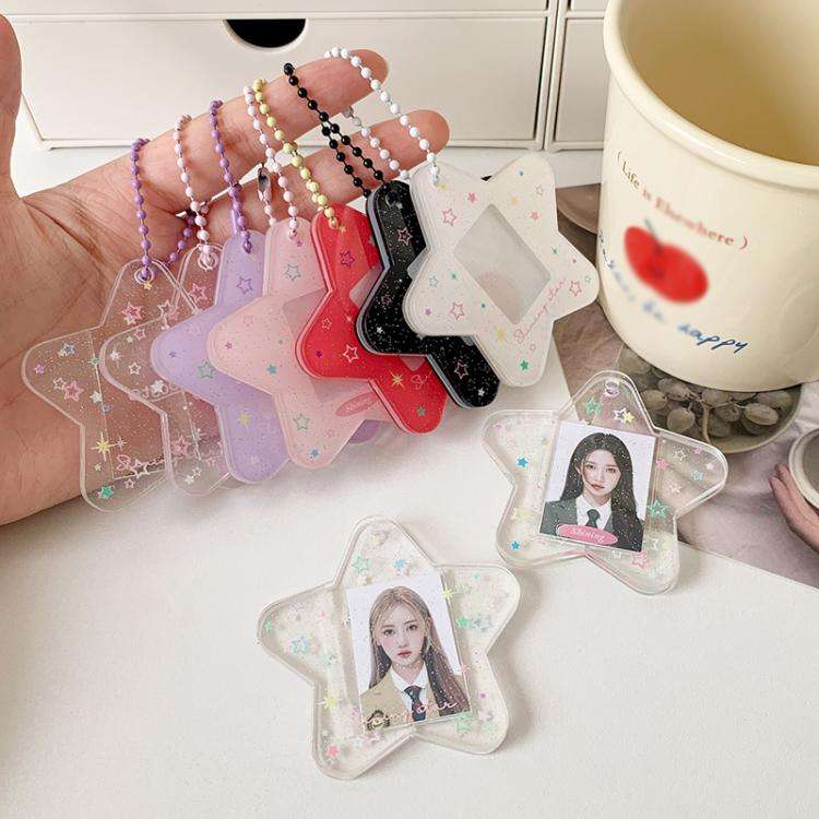 Hisocute Cartoon Pentagram 1 Inch Photo Frame Pendant Students Keychain Chasing Star Card Holder ...
