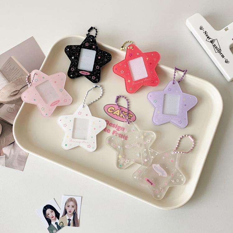 Hisocute Cartoon Pentagram 1 Inch Photo Frame Pendant Students Keychain Chasing Star Card Holder ...