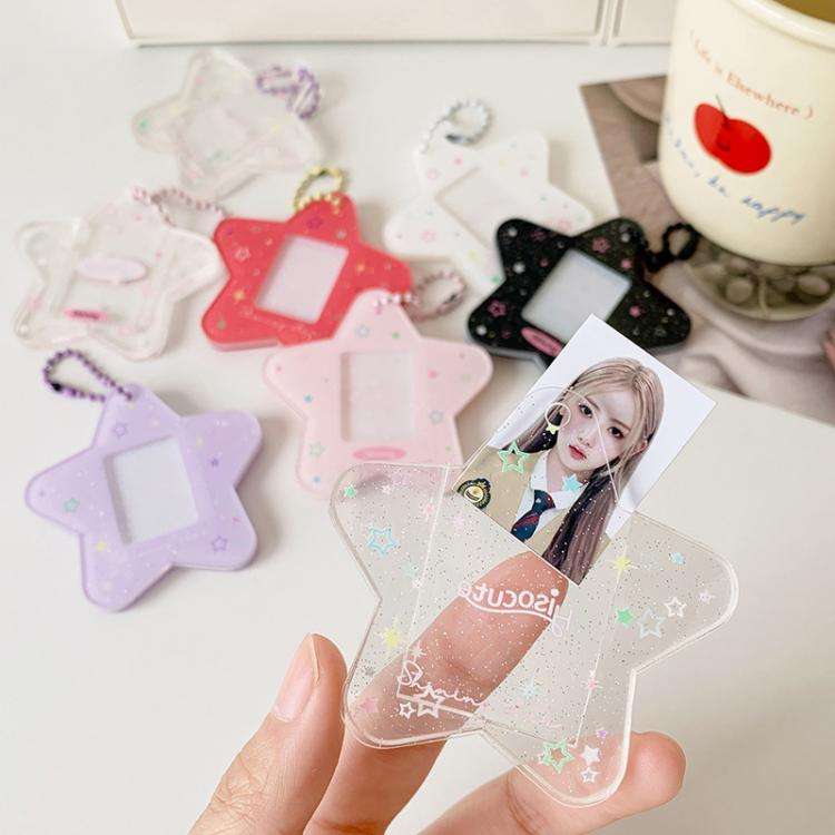 Hisocute Cartoon Pentagram 1 Inch Photo Frame Pendant Students Keychain Chasing Star Card Holder ...