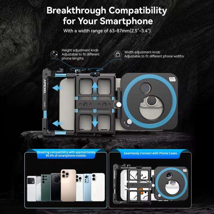 APEXEL VideoRig 2 Pro Smart Bluetooth Handle Mobile Photography Rabbit Cage Set(Black)