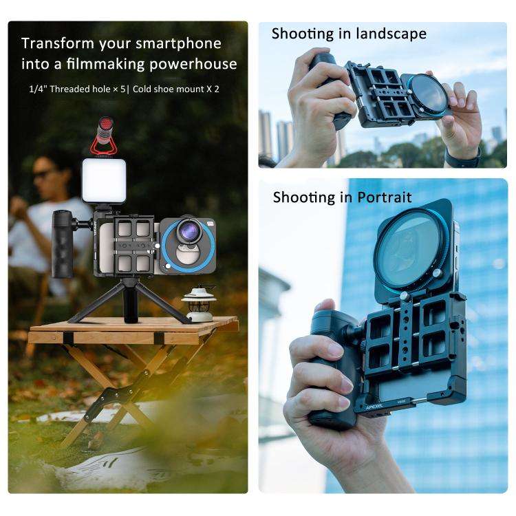 APEXEL VideoRig 2 Pro Smart Bluetooth Handle Mobile Photography Rabbit Cage Set(Black)